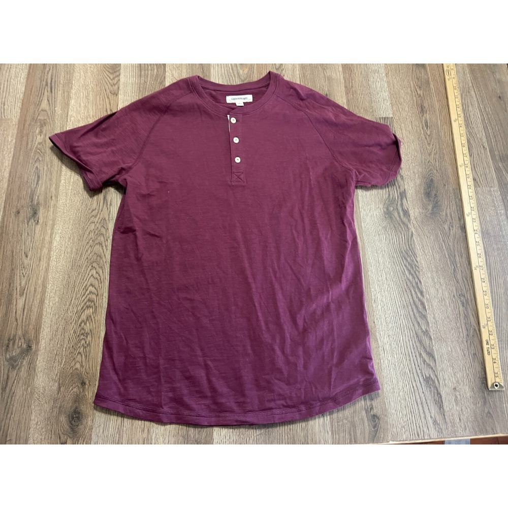 Goodthreads Shirt, Men's Size Medium, Maroon, Short Sleeve, Quarter Buttons